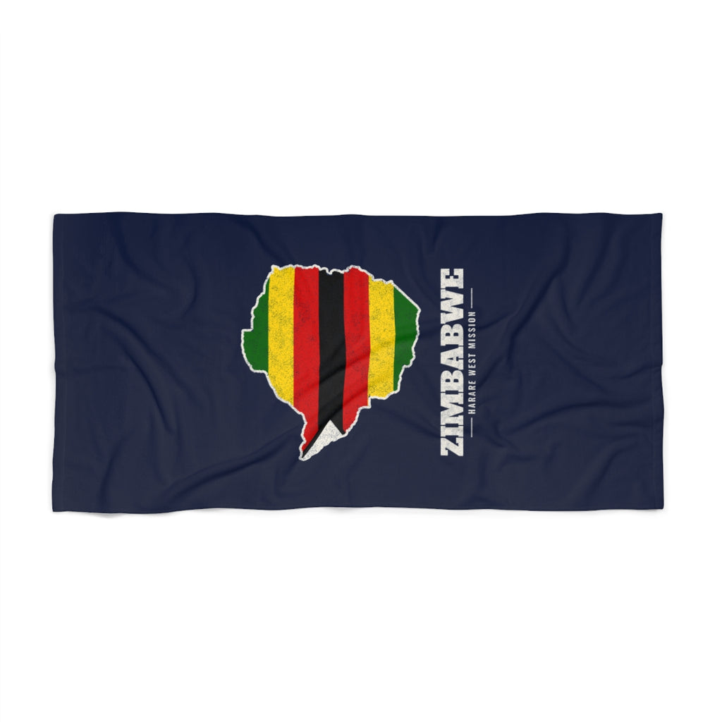 Zimbabwe Harare West Mission flag map beach towel by Weak Things view 2