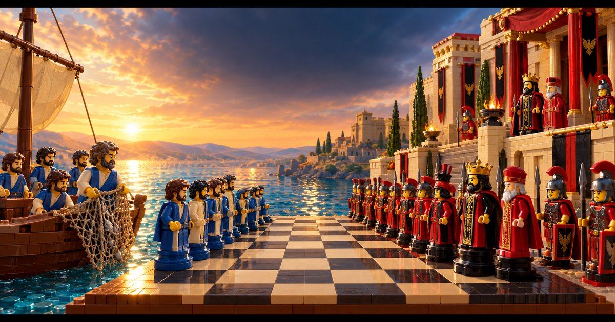 New Testament Chess board with brick figures of New Testament witnesses